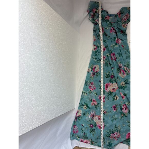 FabAlley Georgette A Line Maxi Casual Dress Size S Feminine Romantic Blue Floral - Picture 13 of 13